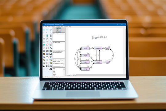 IBM SPSS Amos on a student laptop in a higher education classroom IBM SPSS Amos on a student laptop in a higher education classroom